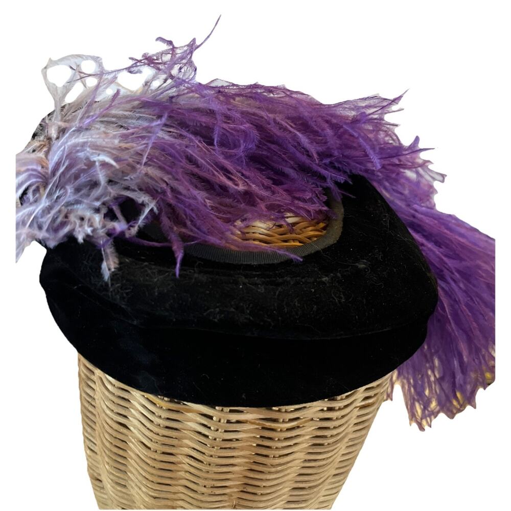 CHARLES F BERG PORTLAND OR Purple Velvet HAT WOMENS Ostritch Feathers Open Crown